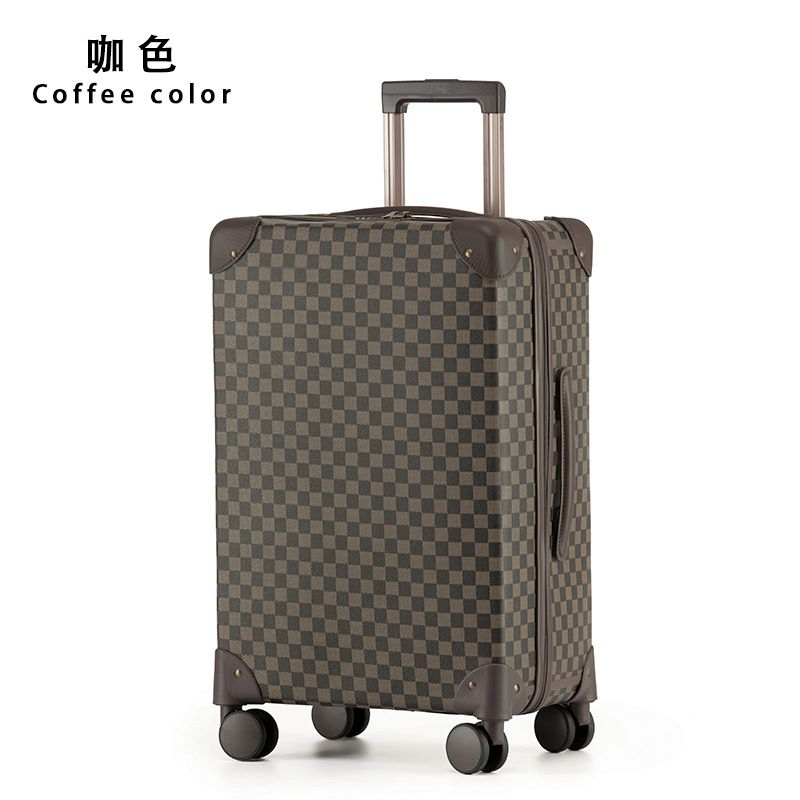 Coffee Checker Pattern Spinner Luggage with Vintage Corner Design