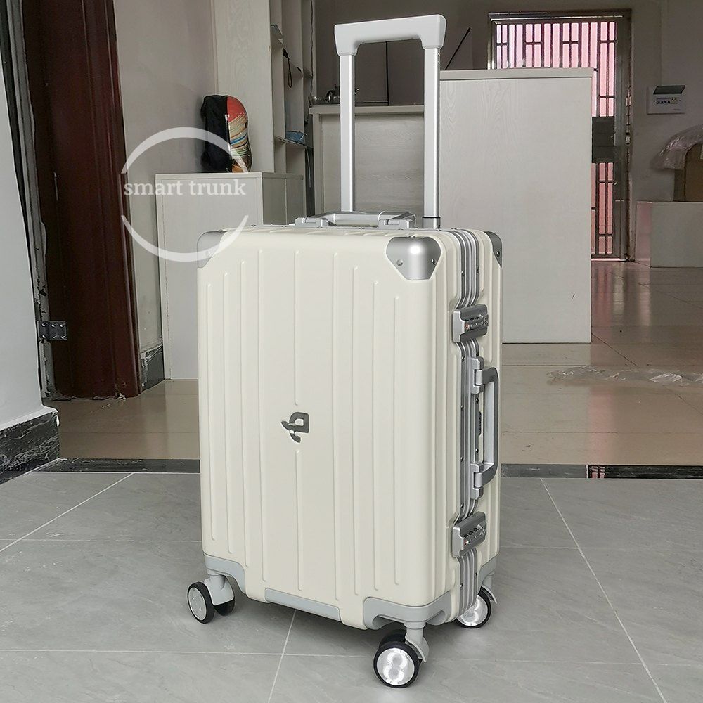 SA062 ivory white aluminium frame hard shell luggage